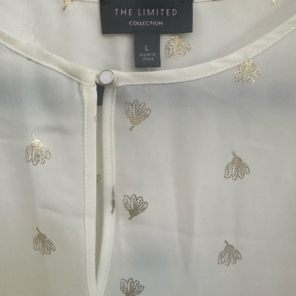 NWT! The Limited Sheer White w/ Gold Blouse w/ open panel sleeves in size Large - Picture 5 of 8